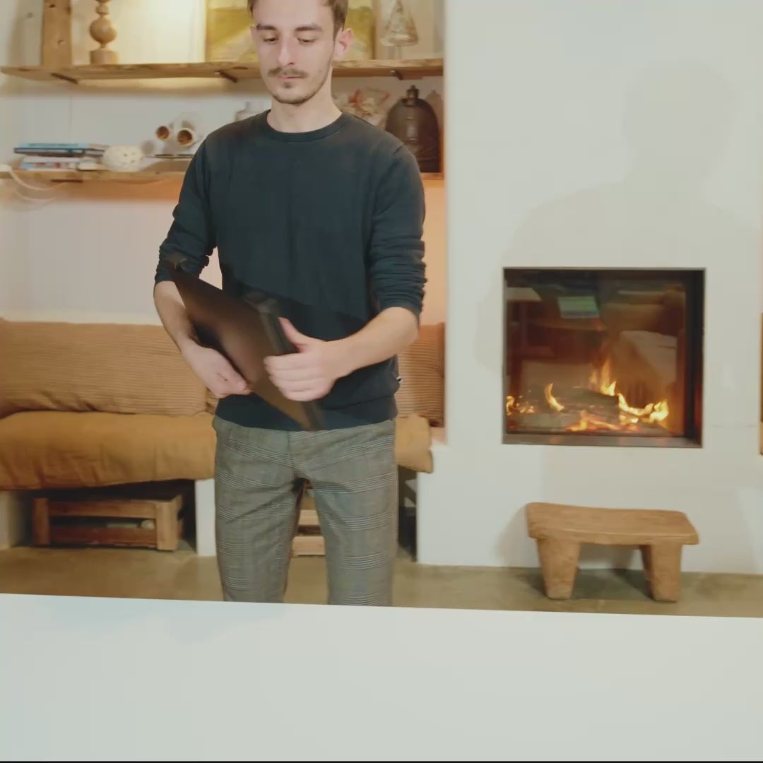 Load video: <ol><li>Unfold the stand</li><li>Open the screen</li><li>Connect it to your laptop via USB-C</li><li>You’re ready to work, play, and unwind.</li></ol>